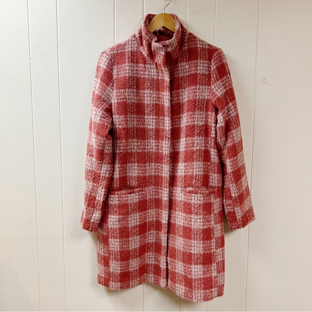 Boho City Classic Old Navy Soft-Brushed Plaid Funnel Neck Coat Women Medium Nerd - Picture 2 of 2